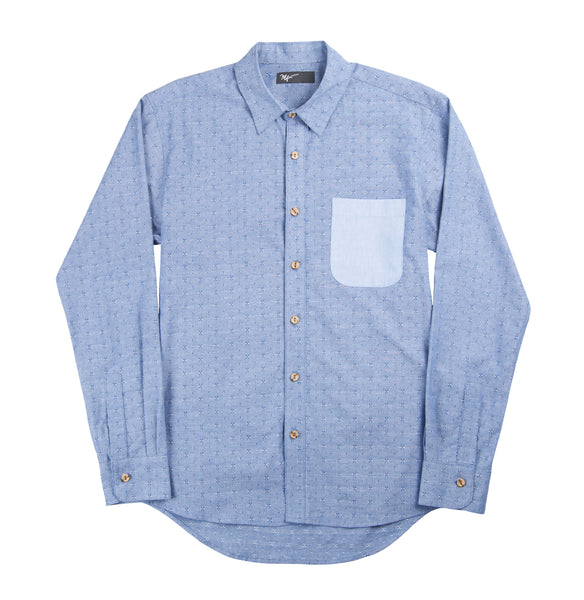 Slim Button Down - Blue Dobby