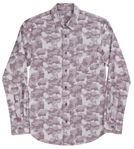 Camo Jacquard Button Down Shirt - Maroon